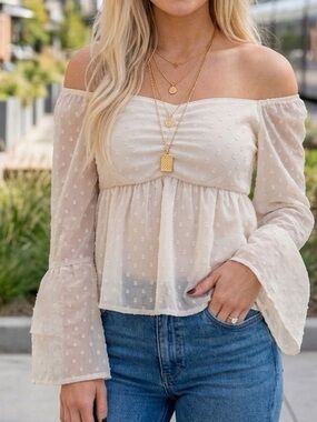 Off the shoulder bell sleeve top